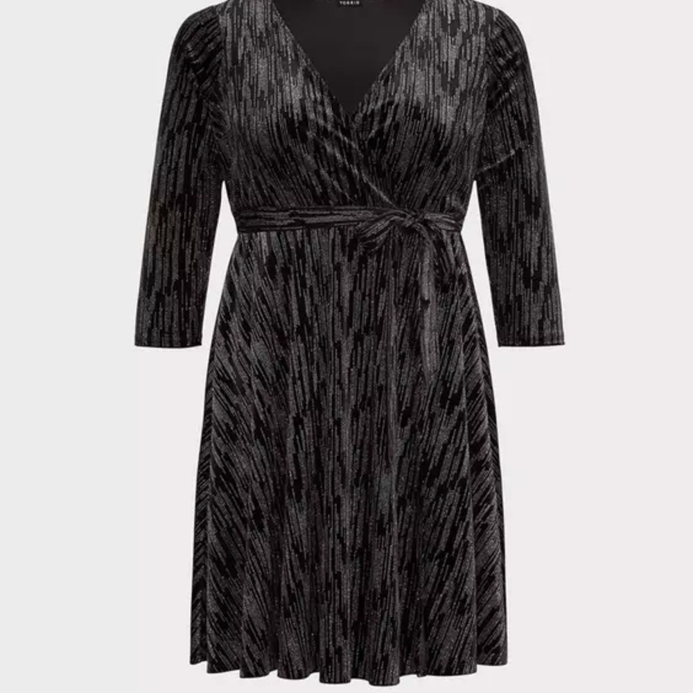 Black Shine Velvet Faux Wrap Dress Size 2 NWOT image 2